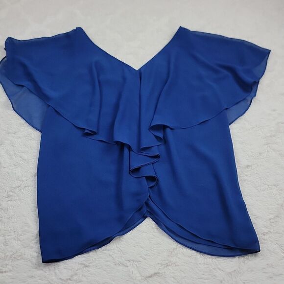 Max Studio Women's Layered Ruffle Sheer Top Blue Size Small - Picture 5 of 8